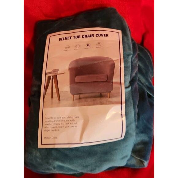Velvet Stretch Tub Chair Cover Elastic Armchair Slipcover Turqoiuse Colored - Picture 2 of 5